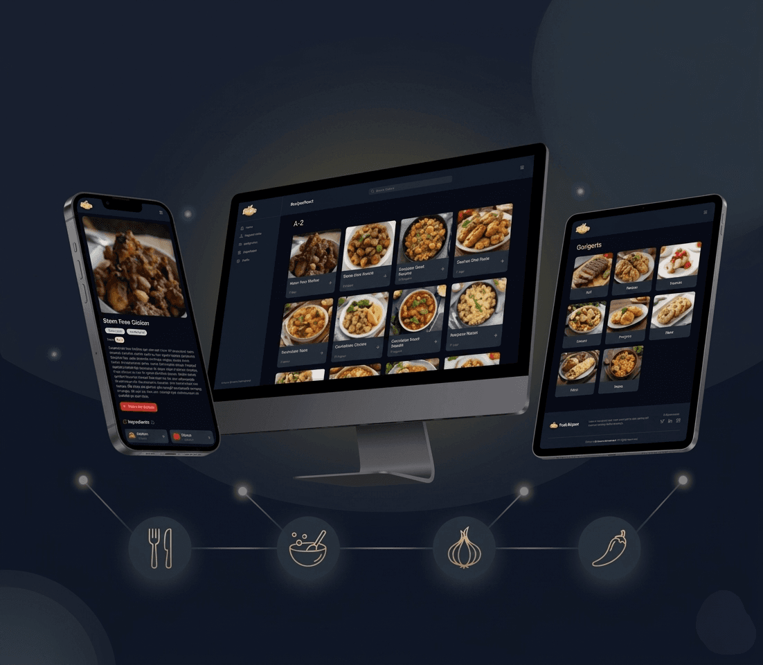 Food Explorer platform application interface mockup preview