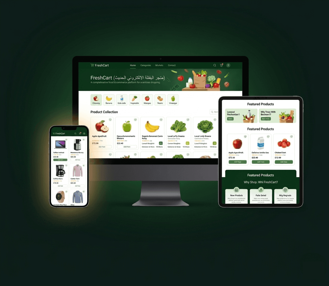 Fresh Cart platform application interface mockup preview
