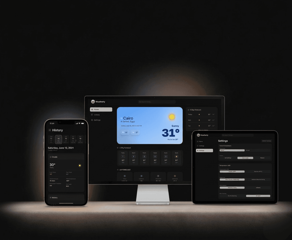 Weatherly platform application interface mockup preview